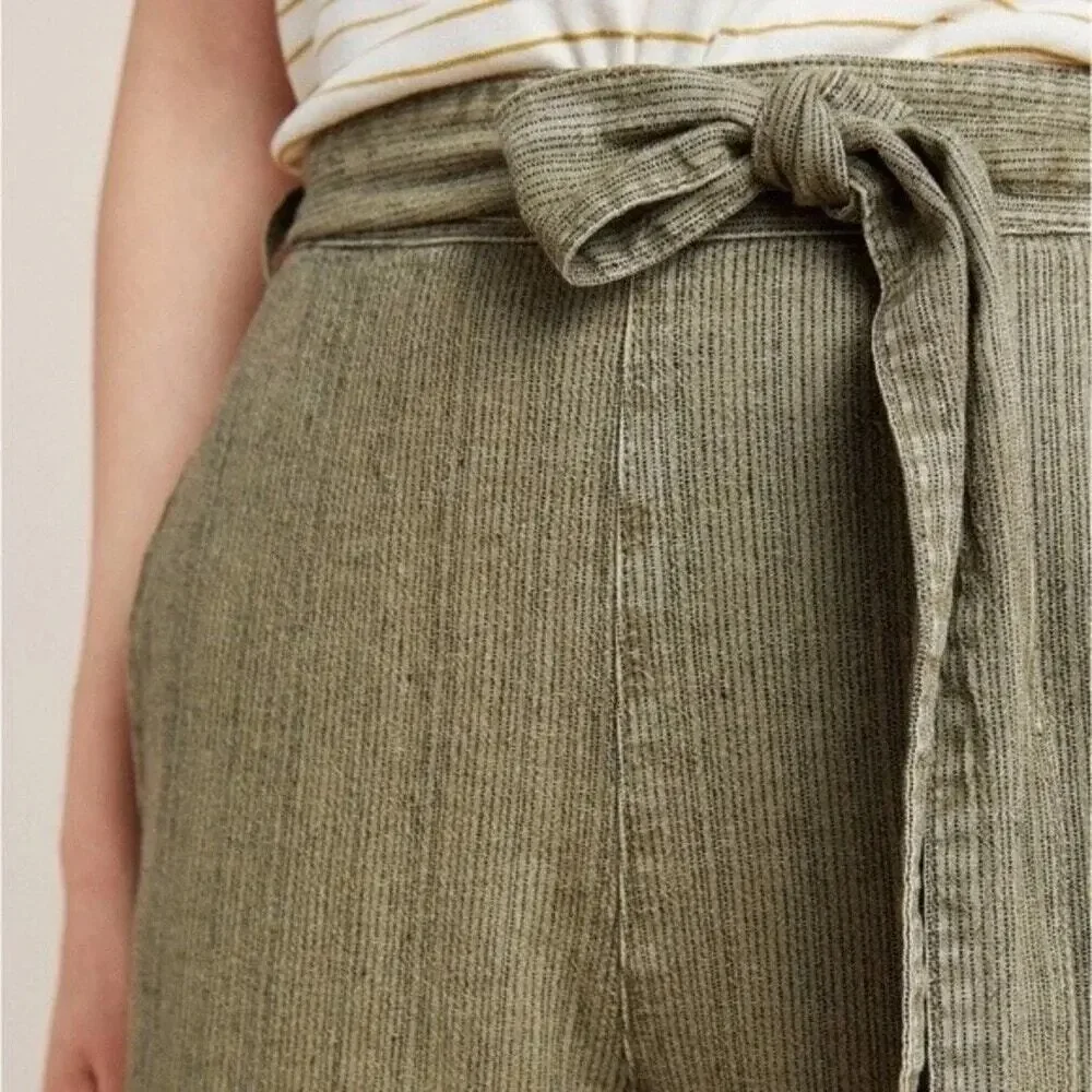 Anthropologie Olive Green Linen Blend Tie Waist Wide Leg Crop Pants Small ✨ 🫒🌿 - Picture 6 of 16